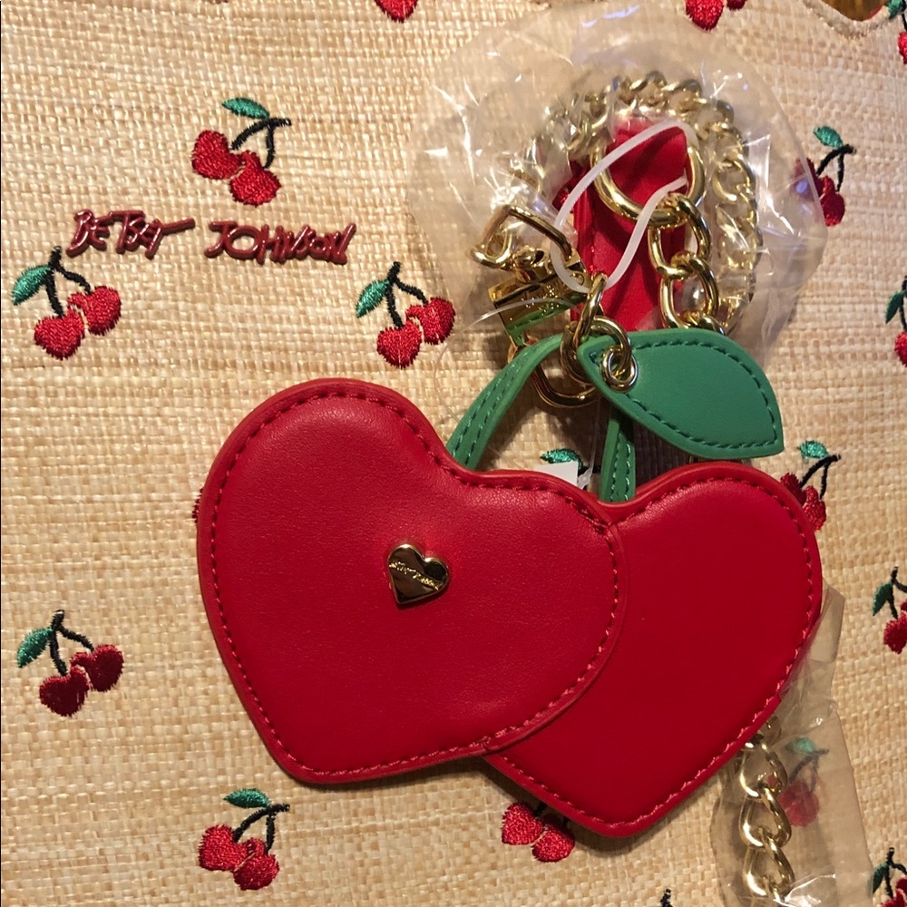 NWT-Betsey Johnson-Cherry🍒Embroidered-Large XO Tote-Woven Straw-Natural-$118 - Picture 3 of 16